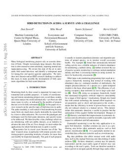 Bird detection in audio: a survey and a challenge