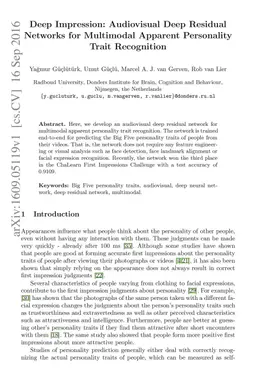 Deep Impression: Audiovisual Deep Residual Networks for Multimodal
  Apparent Personality Trait Recognition