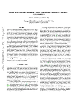 Privacy Preserving Distance Computation using Somewhat-trusted Third
  Parties