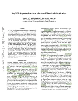 SeqGAN: Sequence Generative Adversarial Nets with Policy Gradient