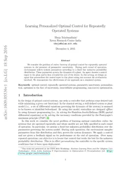 Learning Personalized Optimal Control for Repeatedly Operated Systems