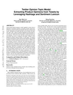 Twitter Opinion Topic Model: Extracting Product Opinions from Tweets by
  Leveraging Hashtags and Sentiment Lexicon