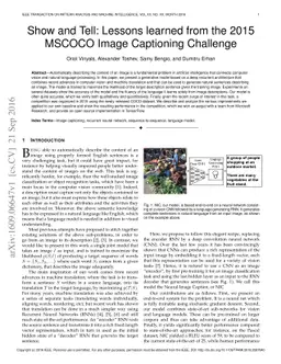 Show and Tell: Lessons learned from the 2015 MSCOCO Image Captioning
  Challenge
