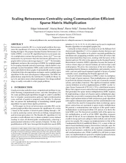 Scaling betweenness centrality using communication-efficient sparse
  matrix multiplication