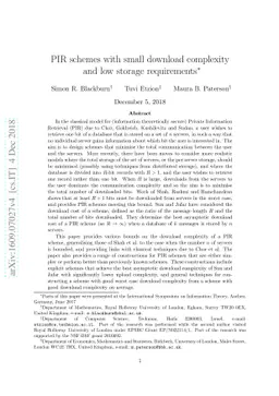 PIR schemes with small download complexity and low storage requirements