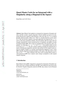 Quasi-Monte Carlo for an Integrand with a Singularity along a Diagonal
  in the Square