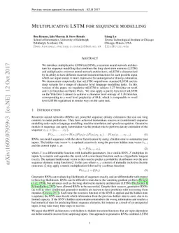 Multiplicative LSTM for sequence modelling