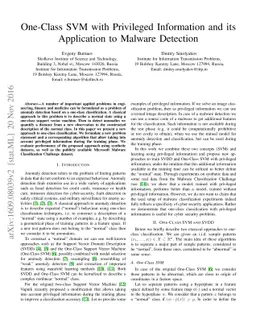 One-Class SVM with Privileged Information and its Application to Malware
  Detection
