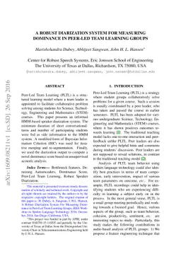 A Robust Diarization System for Measuring Dominance in Peer-Led Team
  Learning Groups