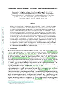 Hierarchical Memory Networks for Answer Selection on Unknown Words