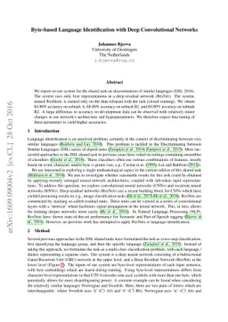 Byte-based Language Identification with Deep Convolutional Networks
