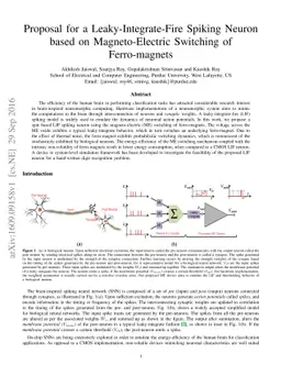Proposal for a Leaky-Integrate-Fire Spiking Neuron based on
  Magneto-Electric Switching of Ferro-magnets