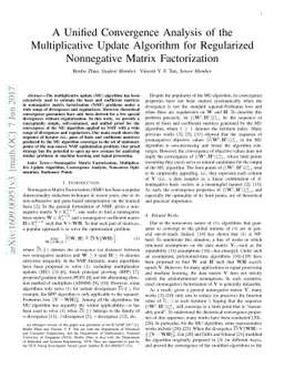 A Unified Convergence Analysis of the Multiplicative Update Algorithm
  for Regularized Nonnegative Matrix Factorization
