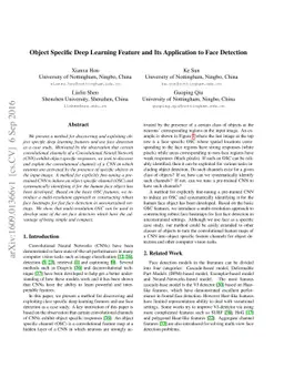 Object Specific Deep Learning Feature and Its Application to Face
  Detection