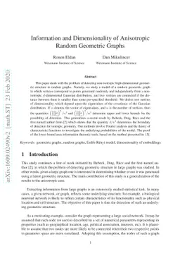 Information and dimensionality of anisotropic random geometric graphs