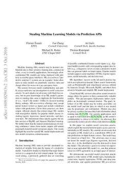 Stealing Machine Learning Models via Prediction APIs