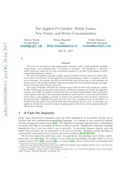 The Applied Pi Calculus: Mobile Values, New Names, and Secure
  Communication