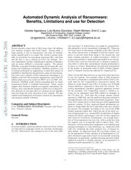 Automated Dynamic Analysis of Ransomware: Benefits, Limitations and use
  for Detection