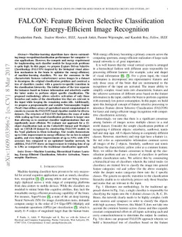FALCON: Feature Driven Selective Classification for Energy-Efficient
  Image Recognition