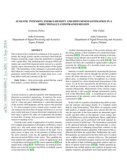 Acoustic intensity, energy-density and diffuseness estimation in a
  directionally-constrained region