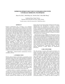 Improved Spoken Document Summarization with Coverage Modeling Techniques