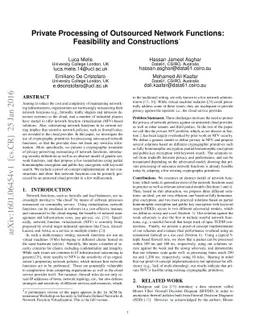 Private Processing of Outsourced Network Functions: Feasibility and
  Constructions