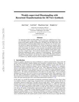 Weakly-supervised Disentangling with Recurrent Transformations for 3D
  View Synthesis