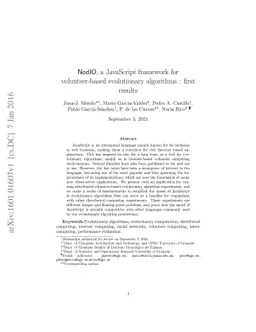 NodIO, a JavaScript framework for volunteer-based evolutionary
  algorithms : first results