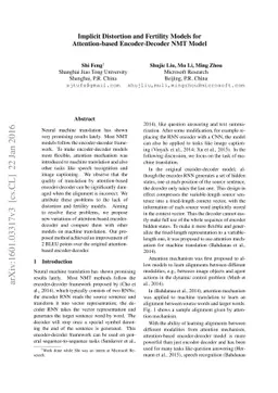 Implicit Distortion and Fertility Models for Attention-based
  Encoder-Decoder NMT Model