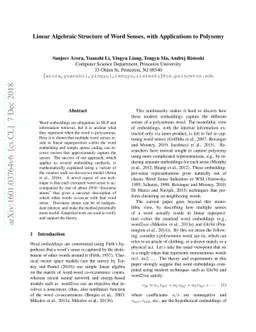 Linear Algebraic Structure of Word Senses, with Applications to Polysemy