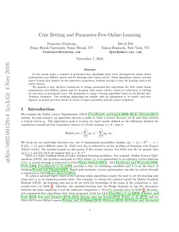 Coin Betting and Parameter-Free Online Learning