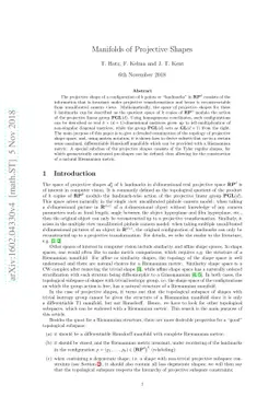 Manifolds of Projective Shapes