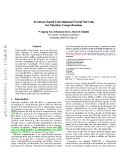 Attention-Based Convolutional Neural Network for Machine Comprehension