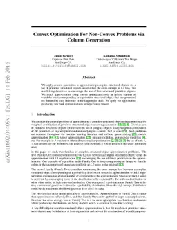 Convex Optimization For Non-Convex Problems via Column Generation