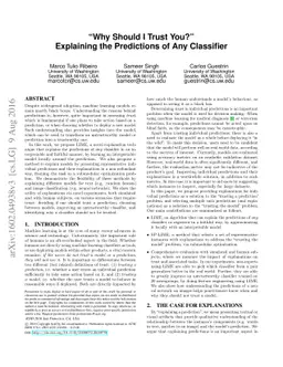 "Why Should I Trust You?": Explaining the Predictions of Any Classifier