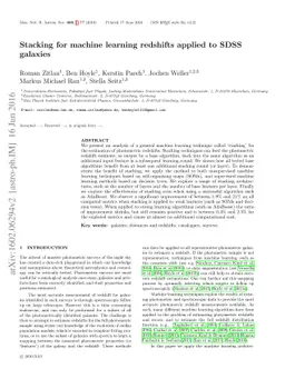 Stacking for machine learning redshifts applied to SDSS galaxies