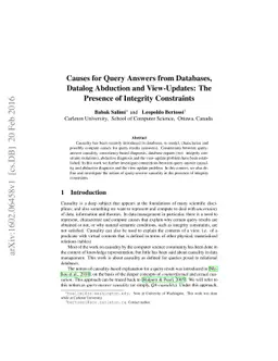 Causes for Query Answers from Databases, Datalog Abduction and
  View-Updates: The Presence of Integrity Constraints