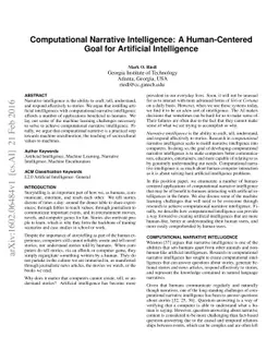 Computational Narrative Intelligence: A Human-Centered Goal for
  Artificial Intelligence