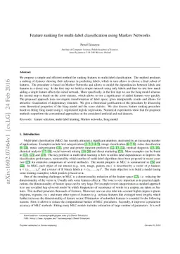 Feature ranking for multi-label classification using Markov Networks