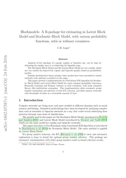 Blockmodels: A R-package for estimating in Latent Block Model and
  Stochastic Block Model, with various probability functions, with or without
  covariates