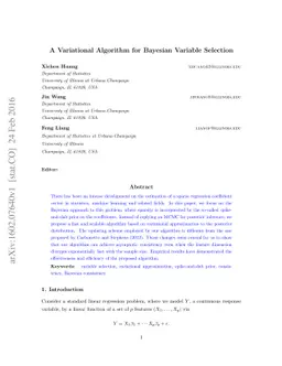 A Variational Algorithm for Bayesian Variable Selection