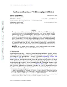Reinforcement Learning of POMDPs using Spectral Methods
