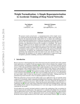 Weight Normalization: A Simple Reparameterization to Accelerate Training
  of Deep Neural Networks