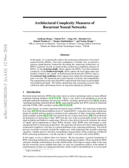 Architectural Complexity Measures of Recurrent Neural Networks