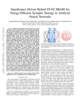 Significance Driven Hybrid 8T-6T SRAM for Energy-Efficient Synaptic
  Storage in Artificial Neural Networks