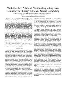 Multiplier-less Artificial Neurons Exploiting Error Resiliency for
  Energy-Efficient Neural Computing