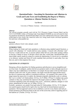 QuotationFinder - Searching for Quotations and Allusions in Greek and
  Latin Texts and Establishing the Degree to Which a Quotation or Allusion
  Matches Its Source