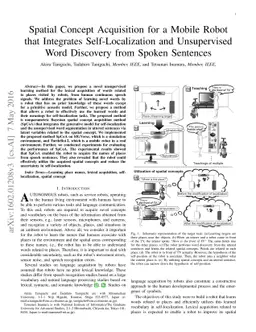 Spatial Concept Acquisition for a Mobile Robot that Integrates
  Self-Localization and Unsupervised Word Discovery from Spoken Sentences