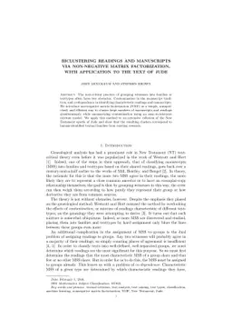 Biclustering Readings and Manuscripts via Non-negative Matrix
  Factorization, with Application to the Text of Jude