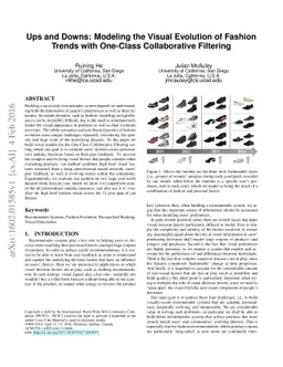 Ups and Downs: Modeling the Visual Evolution of Fashion Trends with
  One-Class Collaborative Filtering